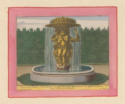Brunnen mit einer Statue von drei Musikern, die eine Schale über ihren Köpfen tragen door Willem Swidde