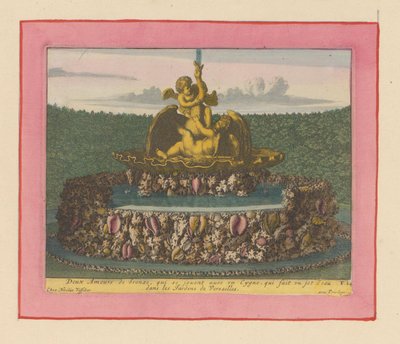 Brunnen mit zwei Putti, die mit einem Schwan spielen door Willem Swidde