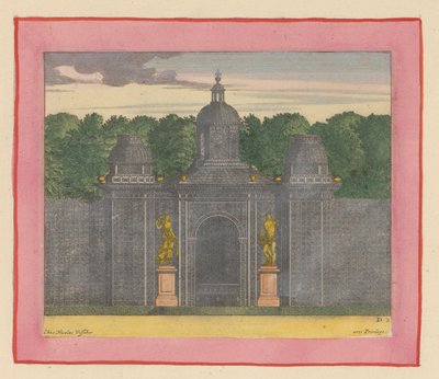 Pavillon aus Lattenwerk mit Musikerstatuen in den Gärten von Versailles door Willem Swidde