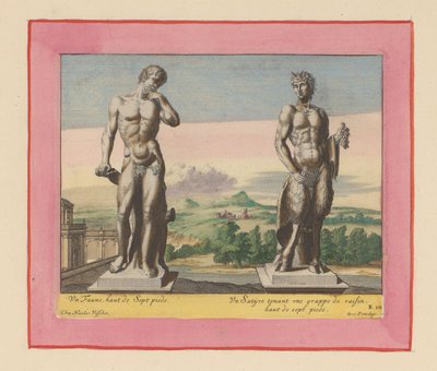 Statuen eines Fauns und eines Satyrs mit Trauben door Willem Swidde