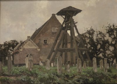 De Kerk in Giethoorn met Belfort (olieverf op doek op paneel) door Willem Tholen
