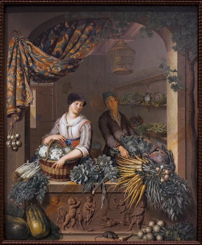 Een groenteverkoper door Willem Van Mieris