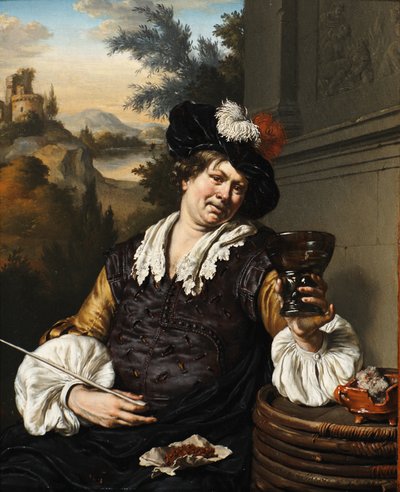 Sitzender Mann mit Berkemeier und Pfeife door Willem Van Mieris