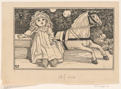 Pop en speelgoedpaard onder een kerstboom door Ludwig Willem Reymert Wenckebach