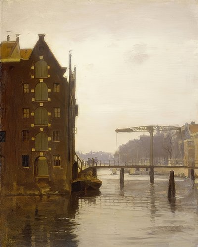 Opslagplaats aan een Amsterdamse gracht (Pakhuizen aan een Amsterdamse gracht op Uilenburg) door Willem Arnoldus Witsen