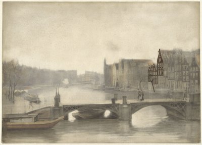 Gezicht op de Binnen-Amstel in de nevel door Willem Arnoldus Witsen