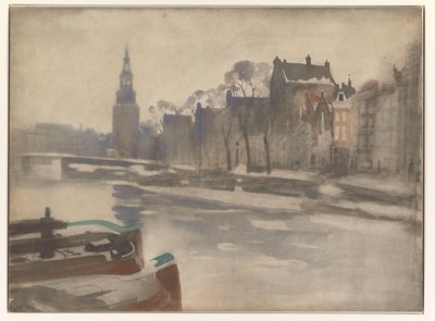 Gezicht over de Oude Schans op de Montelbaanstoren door Willem Arnoldus Witsen
