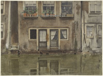 Huizen aan een gracht te Amsterdam door Willem Arnoldus Witsen