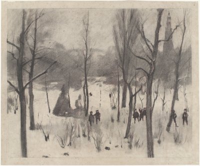 Kinderen tussen bomen in de sneeuw door Willem Arnoldus Witsen