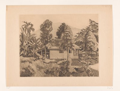 Woning in Bogor met een berg op de achtergrond door Willem Arnoldus Witsen