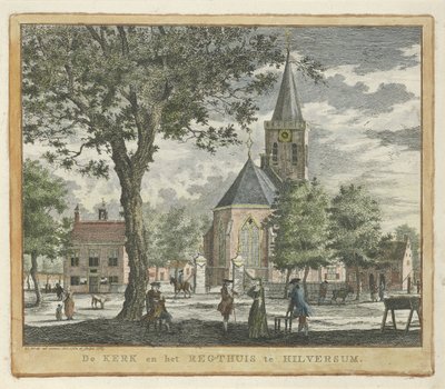 Kerk en Rechthuis te Hilversum in 1762 (vóór de brand van 1766) door Willem Writs