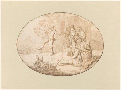 Elegant paar bezoekt een groep Roma door Willem de Heer