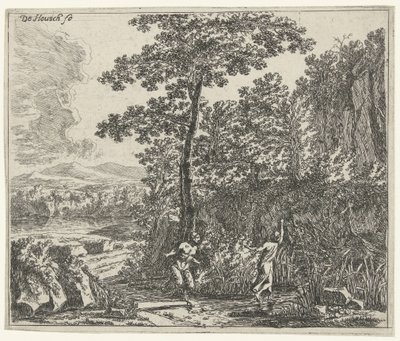 Landschap met Pan en Syrinx door Willem de Heusch