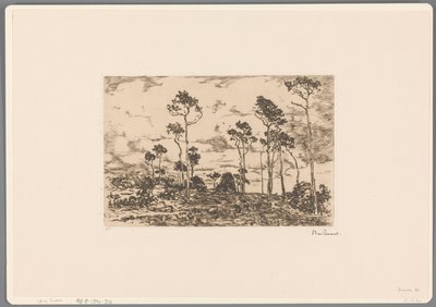 Landschap met kale bomen en houthakkers door Willem de Zwart (signed by artist)