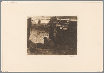 Man aan de kade van een haven door Willem de Zwart (signed by artist)