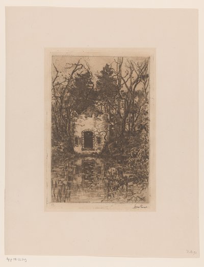 Ruïne aan een vijver door Willem de Zwart (signed by artist)
