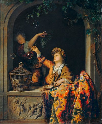 Zeepbellen ... door Willem van (after) Mieris