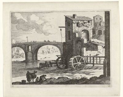 Brug en watermolen door Willem van Nieulandt (II)