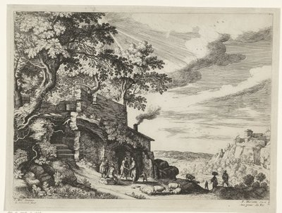 Herders bij een ruïne door Willem van Nieulandt (II)