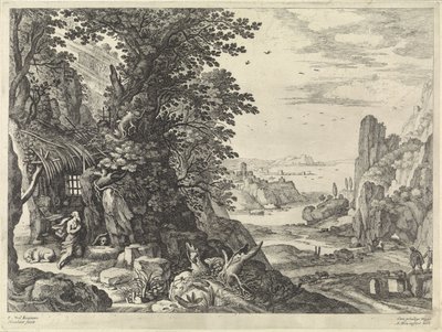 Landschap met de heilige Hieronymus door Willem van Nieulandt (II)