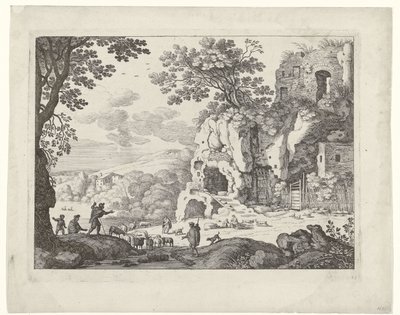 Landschap met een ruïne door Willem van Nieulandt (II)
