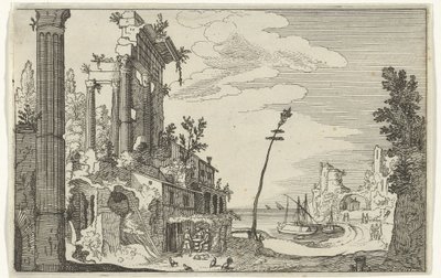 Romeinse ruïnes bij de zee door Willem van Nieulandt (II)