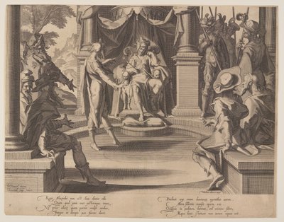 Alexander de Grote als rechter, plaat 10 uit Tronen van Gerechtigheid (Thronus Iustitiae) door Willem van Swanenburgh
