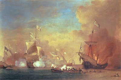 Barbarijse Piraten Aanvallende Een Spaans Schip door Willem van de IIVelde