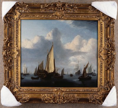 Een zeeschap met een staatsjacht en andere schepen in een kalmte, 1654 door Willem van de Velde