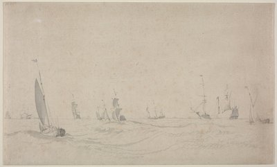 Schepen op een ruwe zee, 1665 door Willem van de Velde