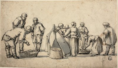 Een Nederlandse vismarkt door Willem van de Velde I