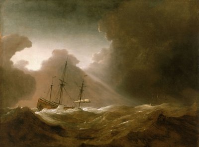 Een Nederlands schip voor een storm, c.1690 door Willem van de Velde the Younger