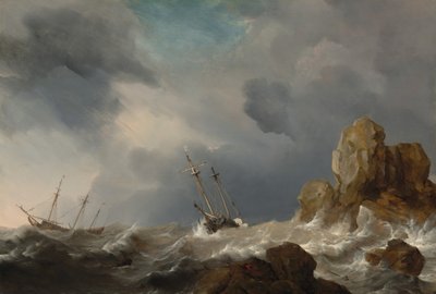 Schepen in een storm door Willem van de Velde the Younger