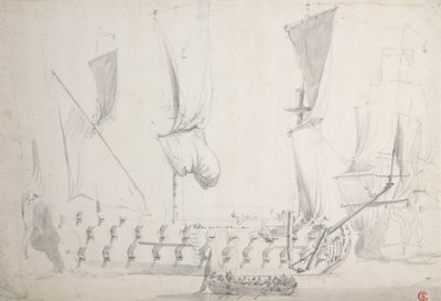 Een Engelse vierde rang in lichte wind, c.1681 door Willem van de the Elder Velde