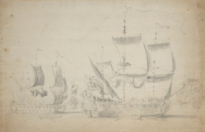Een Engelse tweedekker onder gemakkelijke zeil, ca. 1675 door Willem van de the Elder Velde