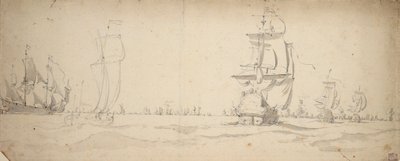 Nederlandse schepen op weg naar de hoofdvloot, mei? 1672, ca. 1672 door Willem van de the Elder Velde