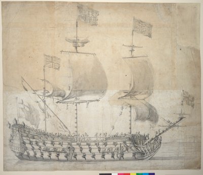 HMS Britannia door Willem van de the Elder Velde
