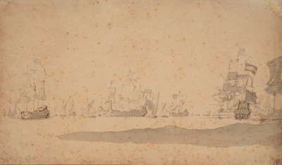De Nederlandse vloot ligt waarschijnlijk stil in mei 1672, ca. 1672 door Willem van de the Elder Velde