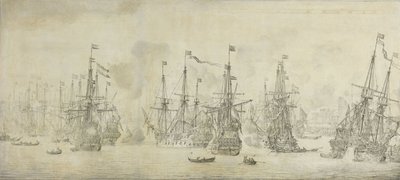 De mislukte aanval van de Engelsen op de terugvloot in de haven van Bergen door Willem van de the Elder Velde