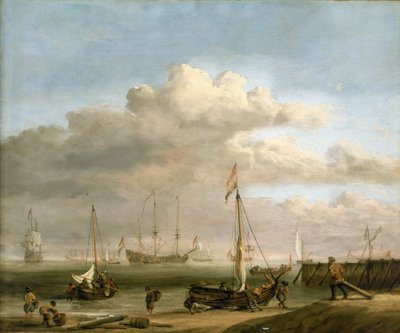 De Nederlandse kust naar Marsdiep en Den Helder, met vissersboten door Willem van de Velde the Younger