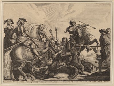 De Wolvenjacht door Willem van der Leeuw after Sir Peter Paul Rubens