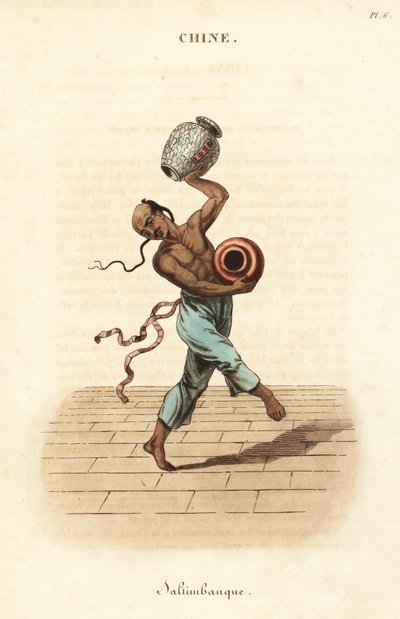Chinese jongleur die danst en jongleert met twee grote vazen door William (after) Alexander