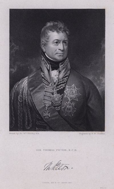 Sir Thomas Picton, Welshe generaal van de Napoleontische oorlogen, gesneuveld bij de Slag bij Waterloo door William (after) Beechey