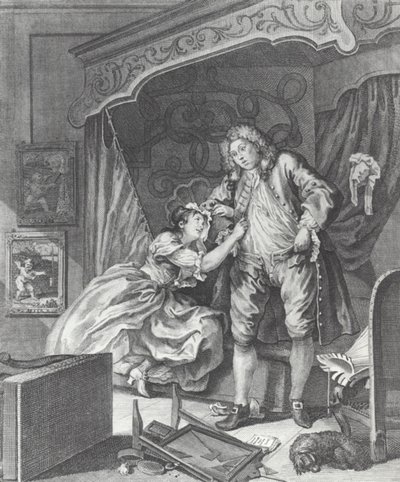 Vrouw wordt prostituee in 18e-eeuws Engeland door William (after) Hogarth
