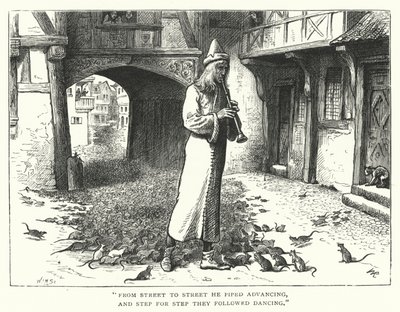 De rattenvanger van Hamelen (gravure) door William (after) Ralston