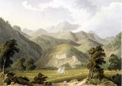 Toegang tot de Bore Ghaut, naar een schilderij van Lt. Col. Johnson, gegraveerd door T. Fielding en ingekleurd door J.B. Hogarth door William (after) Westall