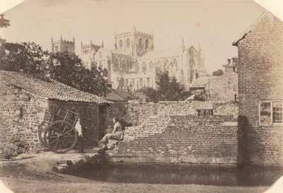 Ripon Cathedral vanuit het zuidoosten, naast de rivier de Skell, ca. 1855 (foto) door William A. Pumphrey