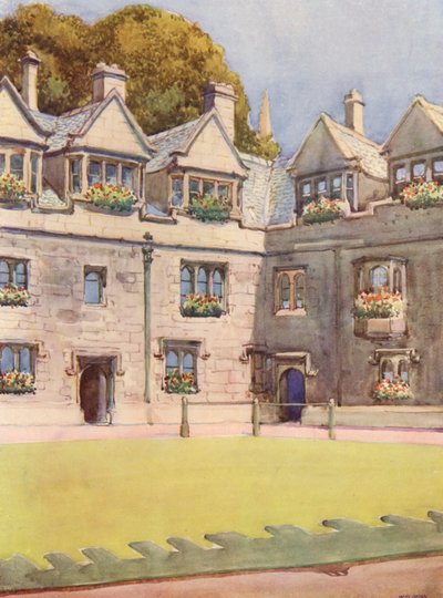 Voorplein van Brasenose College, met op de achtergrond de beroemde paardenkastanje bekend als Heber