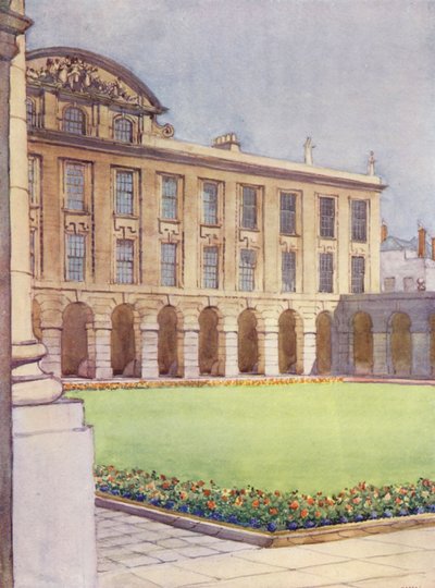 Voorplein en hal van de koningin, ontworpen door Hawkswood, een leerling van Sir Christopher Wren door William Ainsworth Wildman