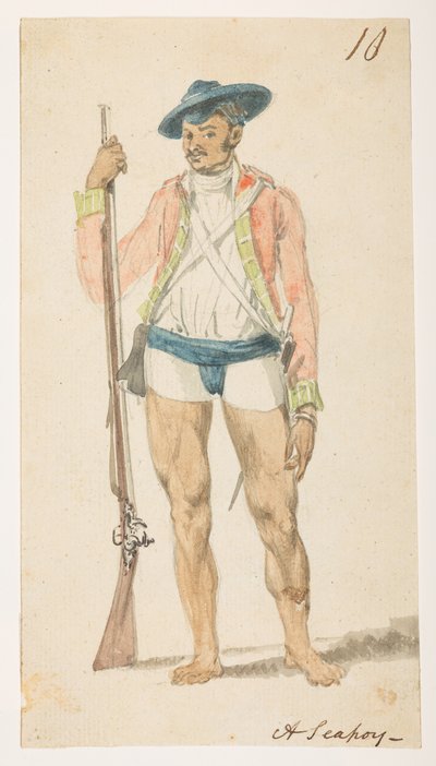 Een Sepoy. uit een Album van 372 tekeningen van landschappen, kustlijnen, kostuums en het dagelijks leven gemaakt tijdens Lord Macartney